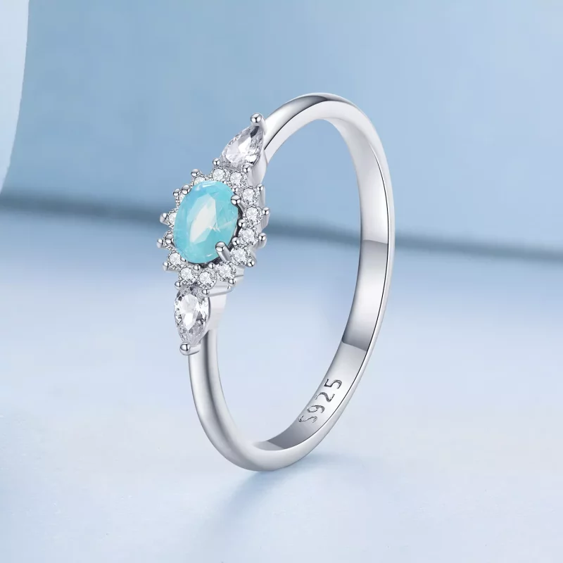 (imagen para) Anillo de estilo Pandora con aquamarina - BSR436 - Ver 2