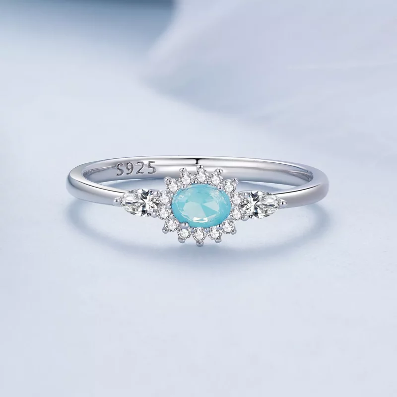 (imagen para) Anillo de estilo Pandora con aquamarina - BSR436 - Ver 3