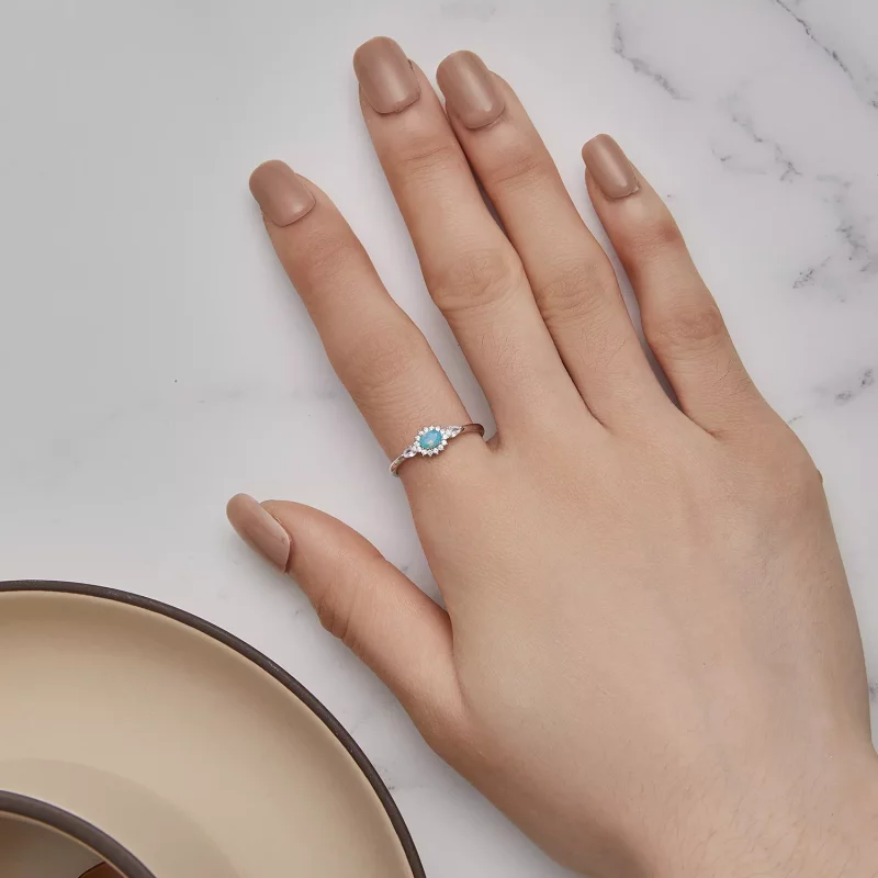 (imagen para) Anillo de estilo Pandora con aquamarina - BSR436 - Ver 5