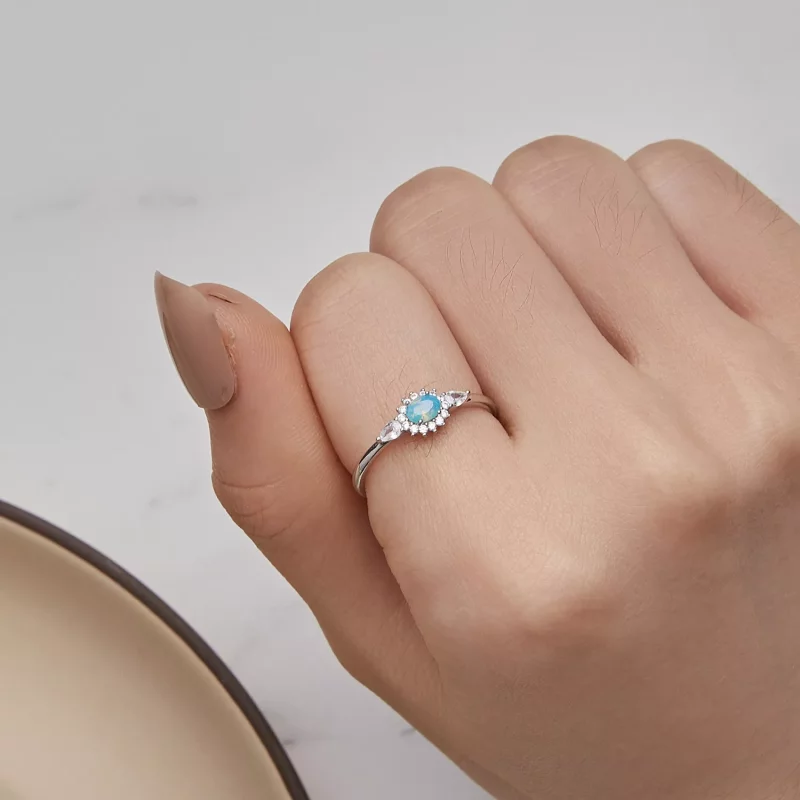 (imagen para) Anillo de estilo Pandora con aquamarina - BSR436 - Ver 6