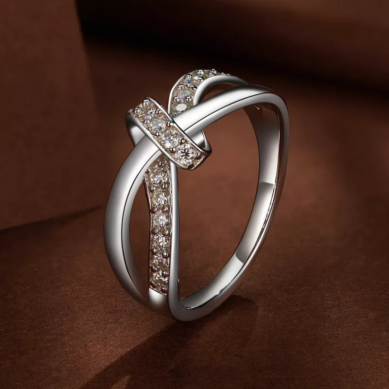 (imagen para) Anillo de Moissanite estilo Pandora con cruz enrollada - MSR031 - Ver 2