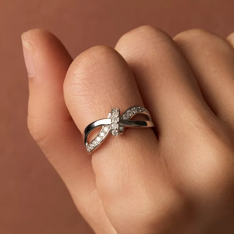 (imagen para) Anillo de Moissanite estilo Pandora con cruz enrollada - MSR031 - Ver 7