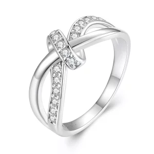 (imagen para) Anillo de Moissanite estilo Pandora con cruz enrollada - MSR031