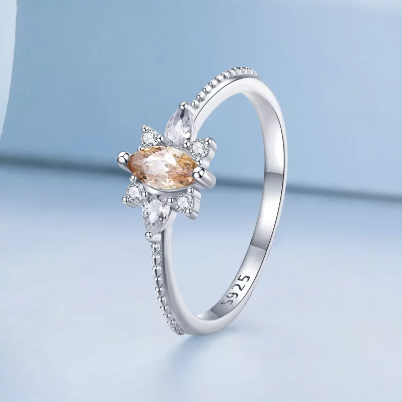 (imagen para) Anillo de piedra central estilo Pandora color champán - BSR437 - Ver 2