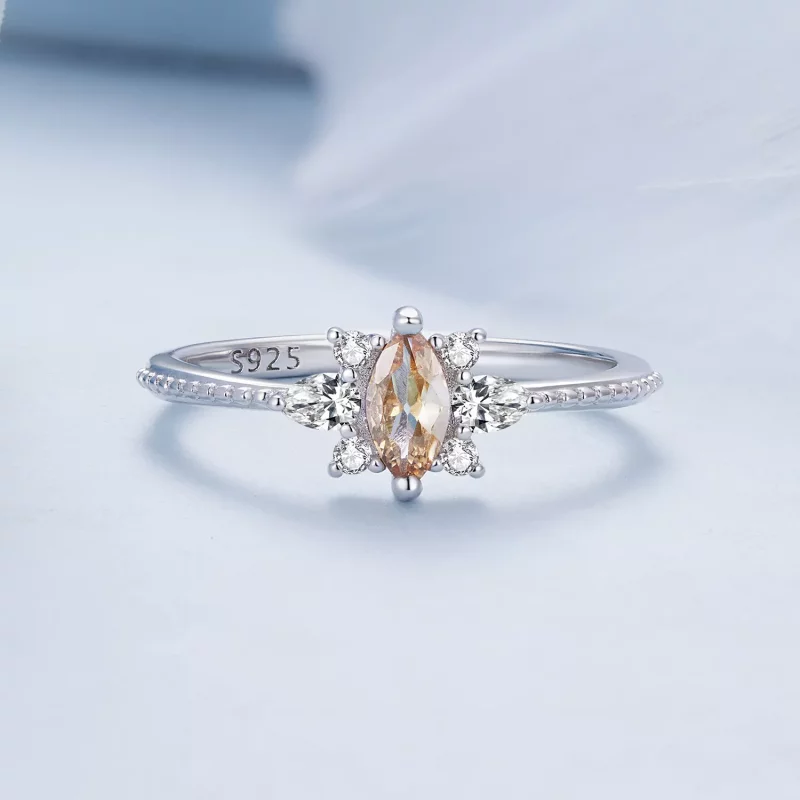 (imagen para) Anillo de piedra central estilo Pandora color champán - BSR437 - Ver 3