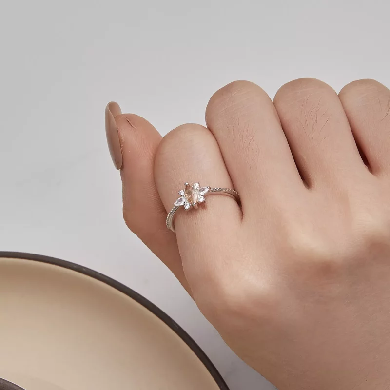 (imagen para) Anillo de piedra central estilo Pandora color champán - BSR437 - Ver 6