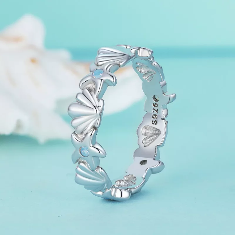 (imagen para) Anillo estilo Pandora con estrella de mar y concha - BSR430 - Ver 2