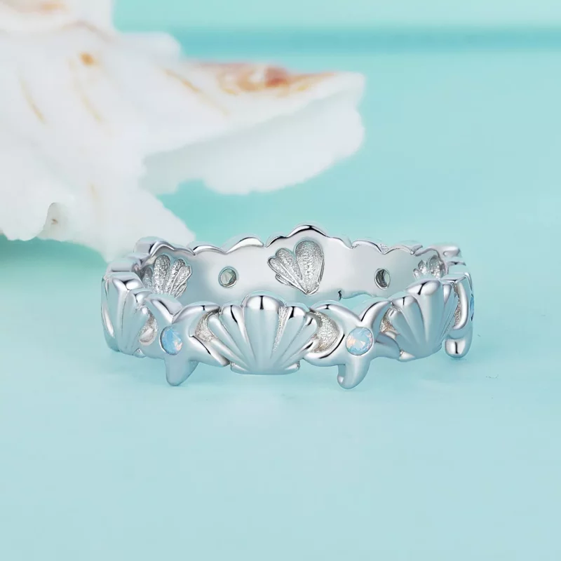 (imagen para) Anillo estilo Pandora con estrella de mar y concha - BSR430 - Ver 3