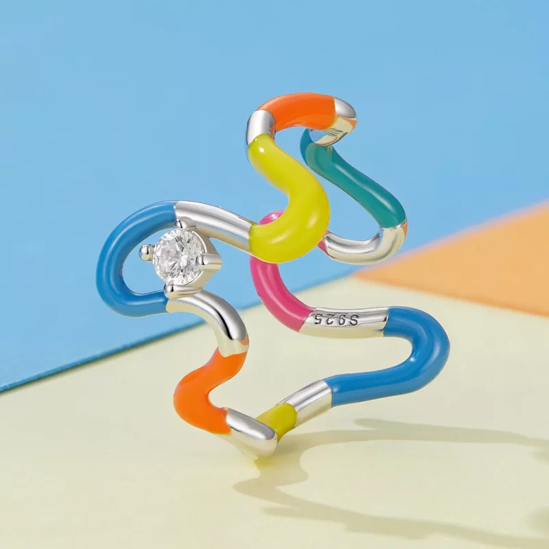(imagen para) Anillo estilo Pandora con forma irregular en arcoíris - SCR940 - Ver 2