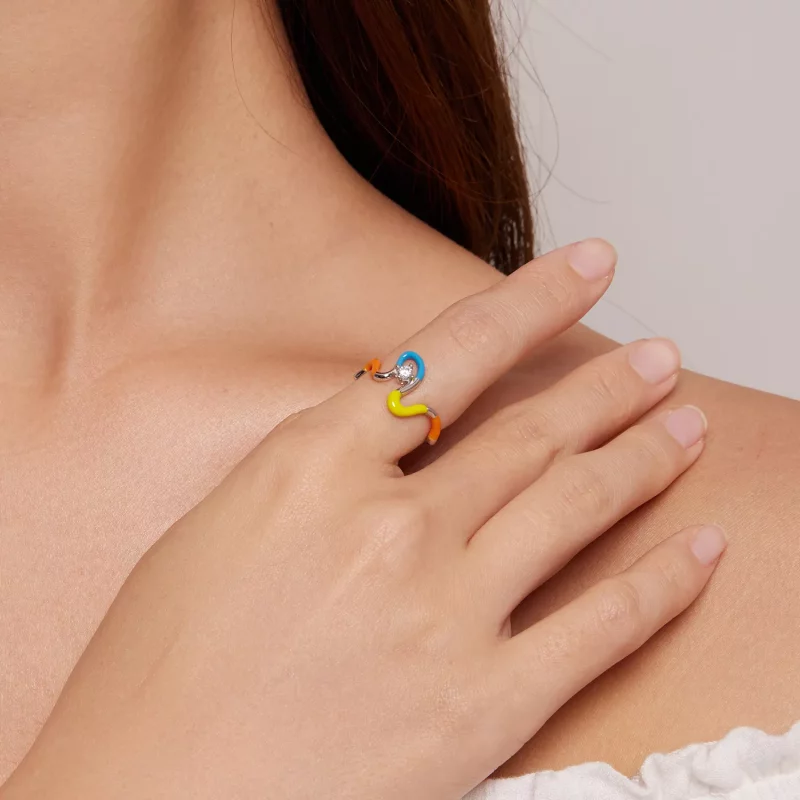 (imagen para) Anillo estilo Pandora con forma irregular en arcoíris - SCR940 - Ver 4