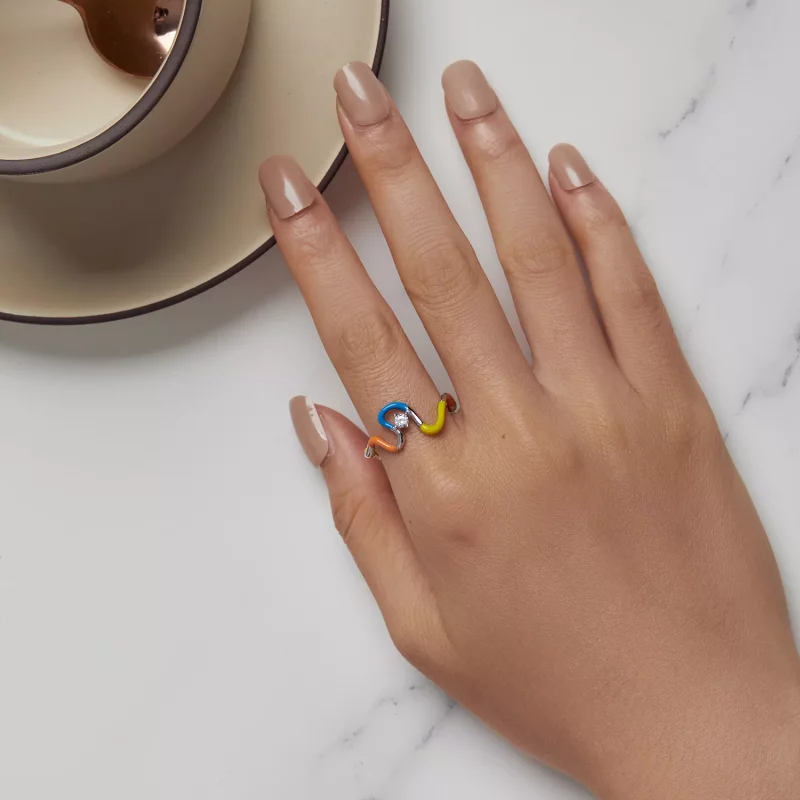 (imagen para) Anillo estilo Pandora con forma irregular en arcoíris - SCR940 - Ver 5