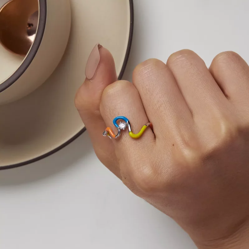 (imagen para) Anillo estilo Pandora con forma irregular en arcoíris - SCR940 - Ver 6