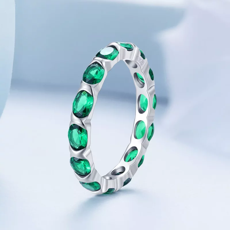 (imagen para) Anillo estilo Pandora con pavé completo de espinela verde - BSR432 - Ver 2
