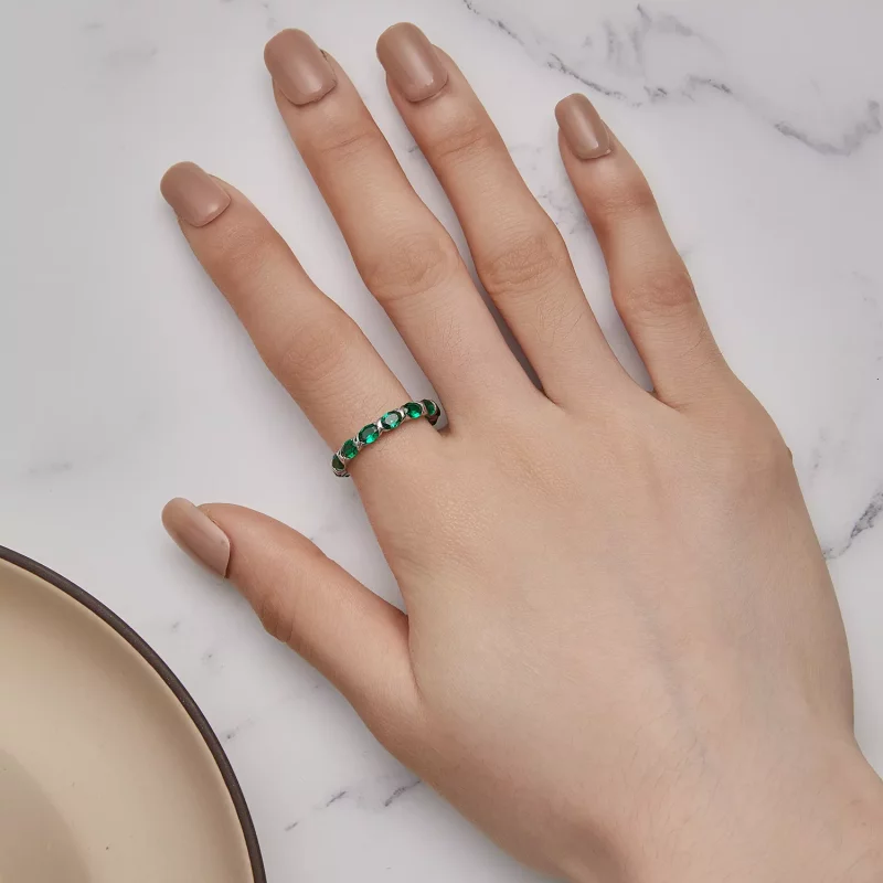 (imagen para) Anillo estilo Pandora con pavé completo de espinela verde - BSR432 - Ver 4