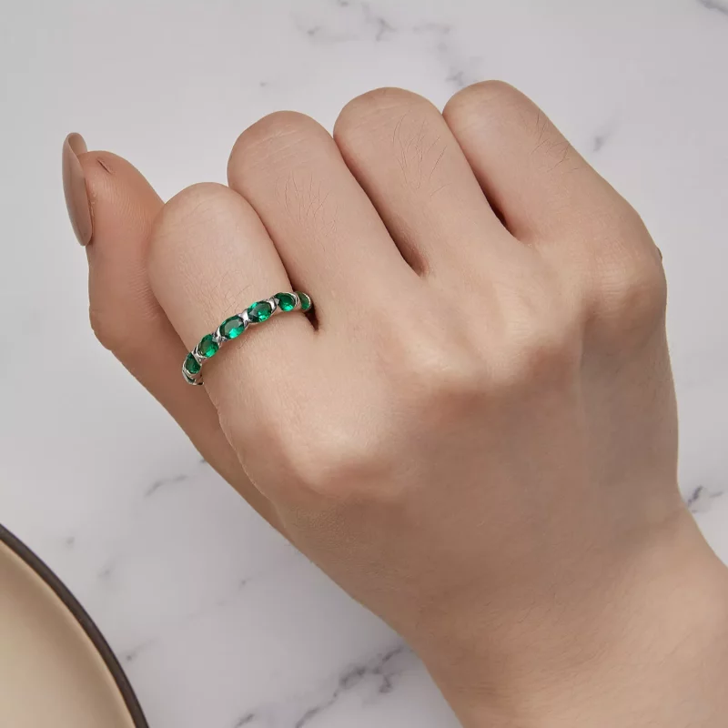 (imagen para) Anillo estilo Pandora con pavé completo de espinela verde - BSR432 - Ver 5