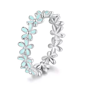 (imagen para) Anillo estilo Pandora con pequeña flor azul - SCR931