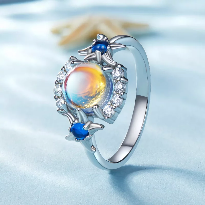 (imagen para) Anillo estilo Pandora con piedra lunar degradada y estrella de mar - BSR446 - Ver 2