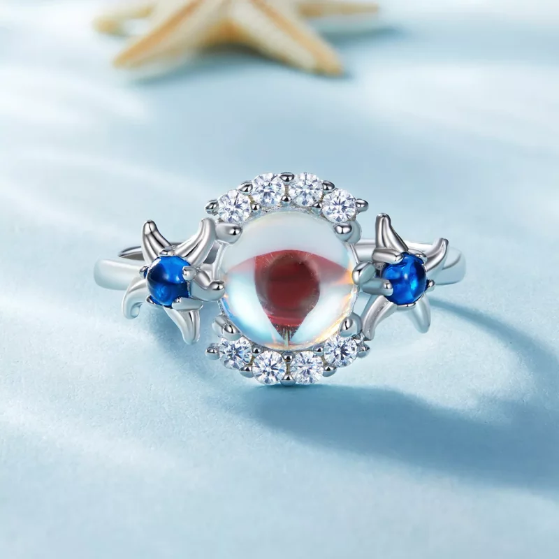 (imagen para) Anillo estilo Pandora con piedra lunar degradada y estrella de mar - BSR446 - Ver 3