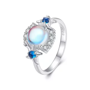 (imagen para) Anillo estilo Pandora con piedra lunar degradada y estrella de mar - BSR446