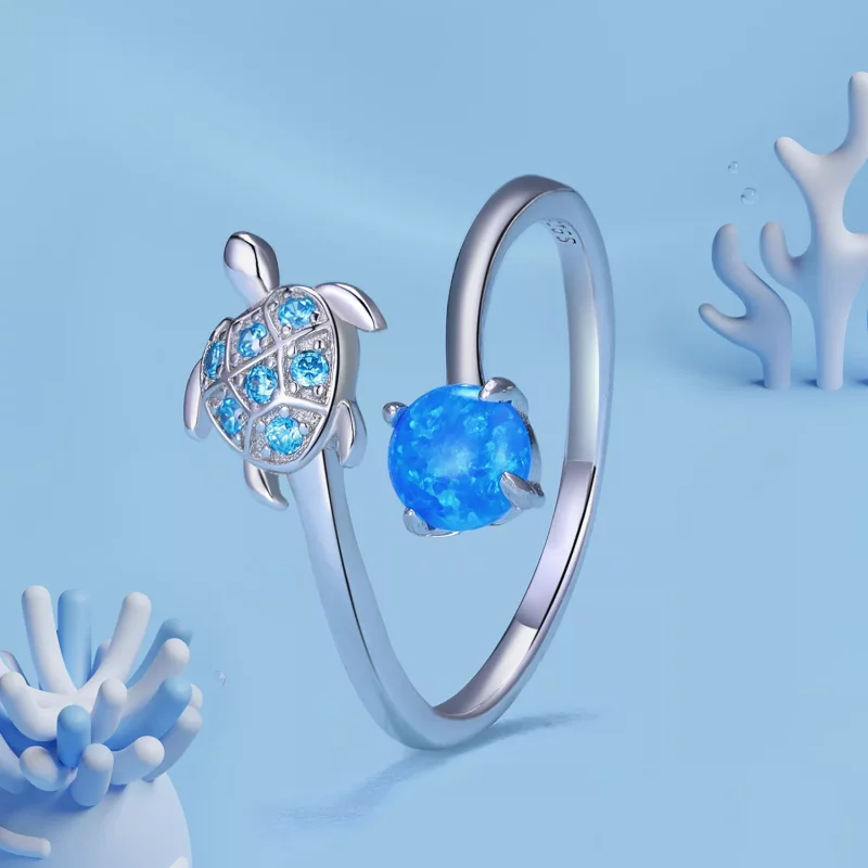 (imagen para) Anillo estilo Pandora con tortuga marina - SCR928 - Ver 2