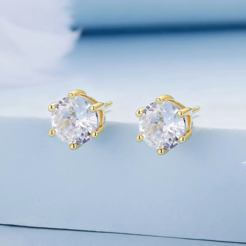 (imagen para) Aretes con circonitas brillantes chapados en oro estilo Pandora - BSE615-7B - Ver 2