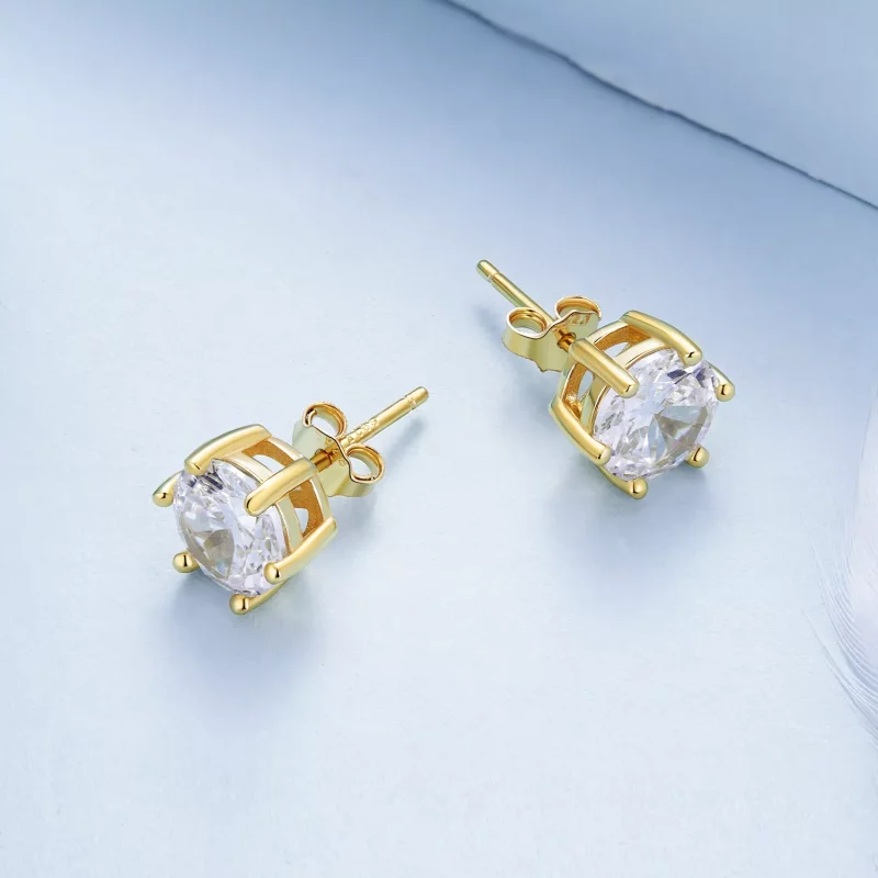 (imagen para) Aretes con circonitas brillantes chapados en oro estilo Pandora - BSE615-7B - Ver 3