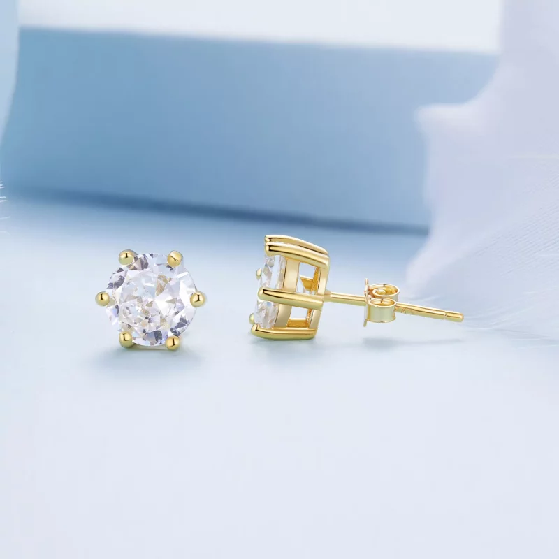 (imagen para) Aretes con circonitas brillantes chapados en oro estilo Pandora - BSE615-7B - Ver 4