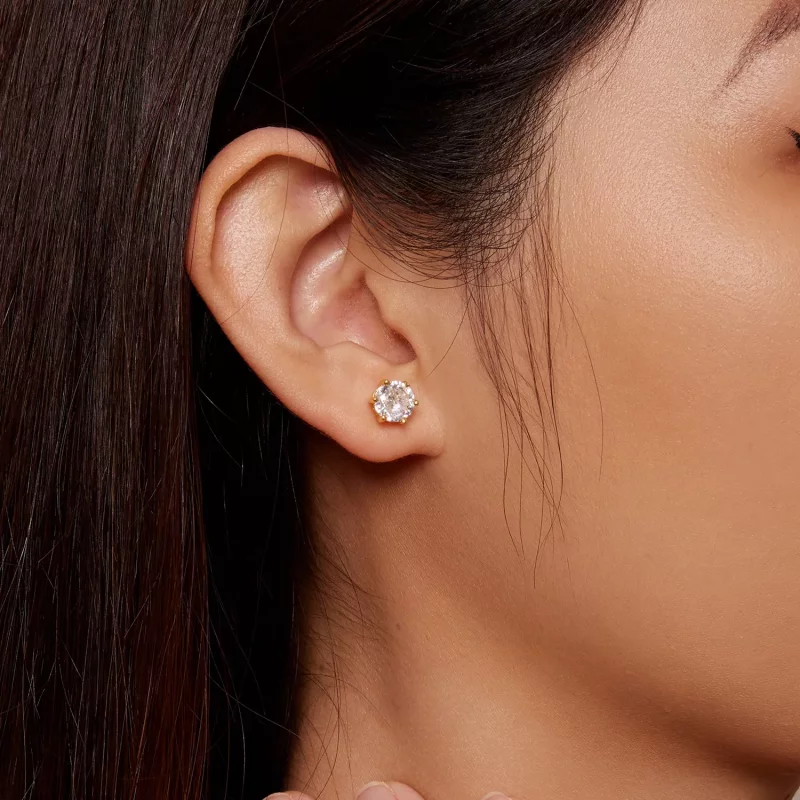 (imagen para) Aretes con circonitas brillantes chapados en oro estilo Pandora - BSE615-7B - Ver 6