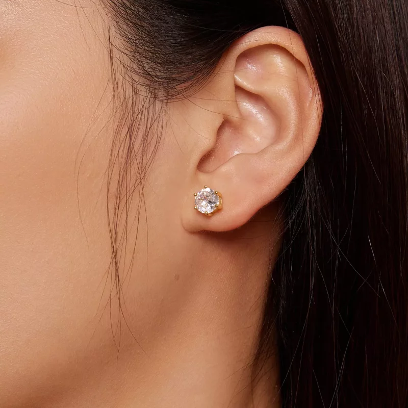 (imagen para) Aretes con circonitas brillantes chapados en oro estilo Pandora - BSE615-7B - Ver 7