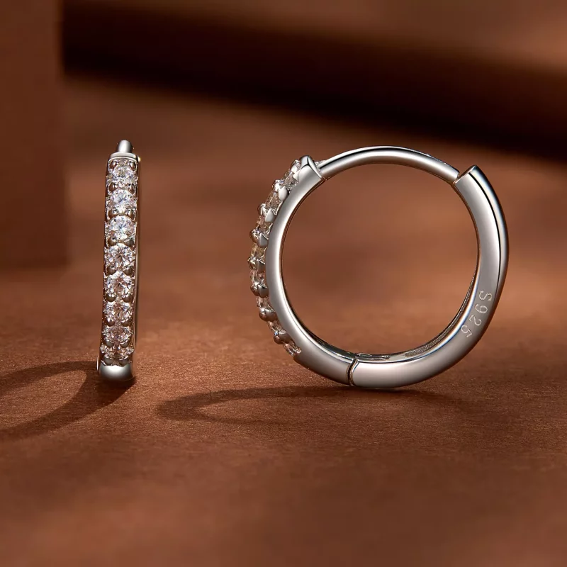 (imagen para) Aretes de argollas finas estilo Pandora con Moissanite - MSE022 - Ver 3
