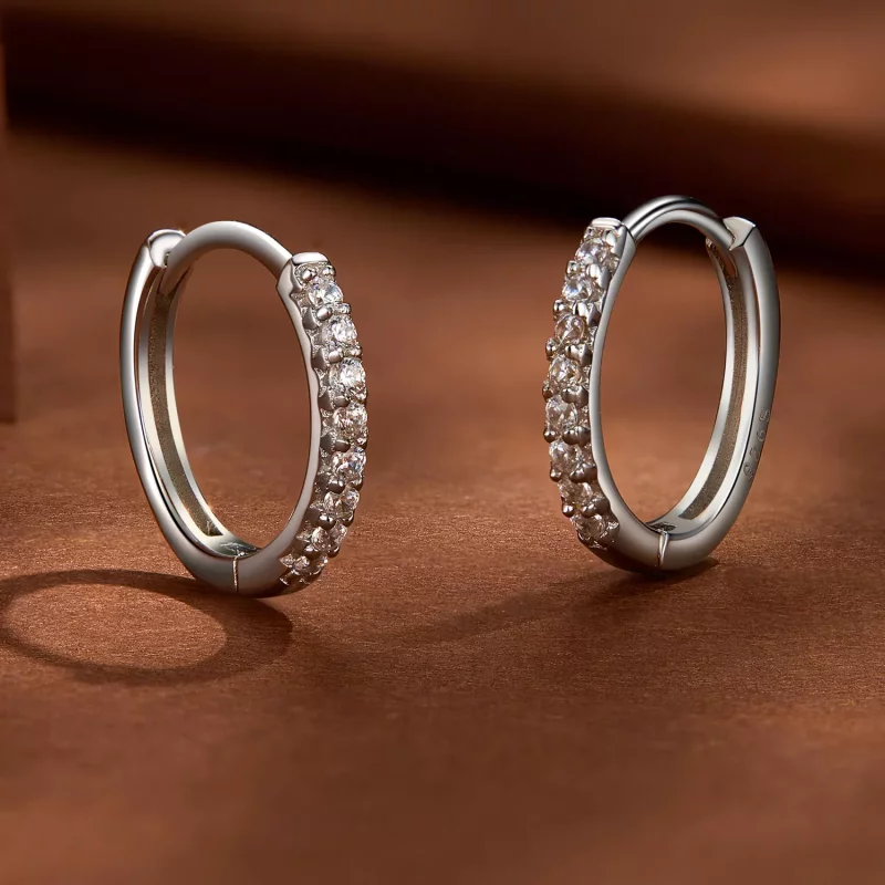 (imagen para) Aretes de argollas finas estilo Pandora con Moissanite - MSE022 - Ver 4