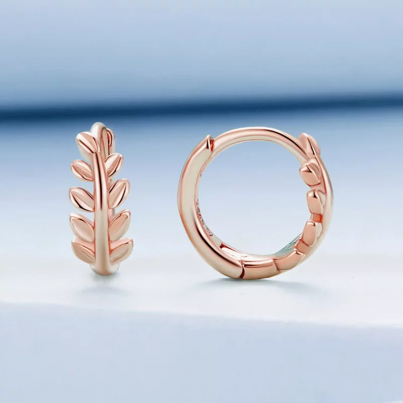 (imagen para) Aretes de aro estilo Pandora con hojas - BSE500-C - Ver 2