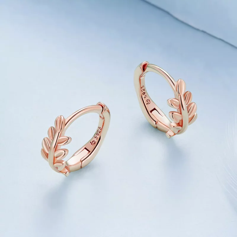 (imagen para) Aretes de aro estilo Pandora con hojas - BSE500-C - Ver 3