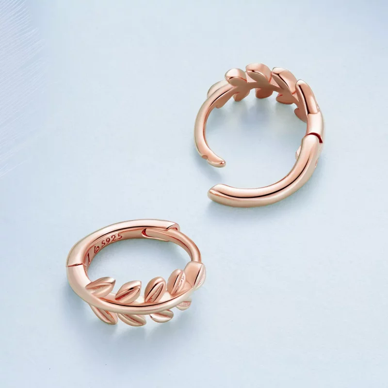 (imagen para) Aretes de aro estilo Pandora con hojas - BSE500-C - Ver 4
