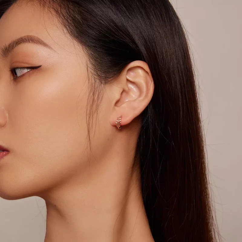 (imagen para) Aretes de aro estilo Pandora con hojas - BSE500-C - Ver 5