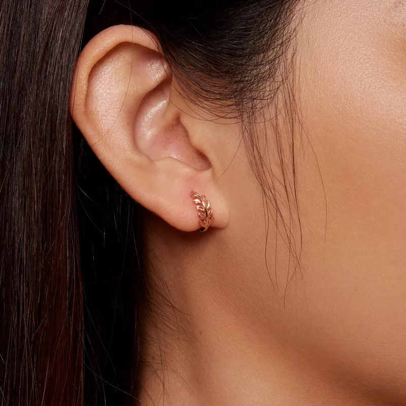 (imagen para) Aretes de aro estilo Pandora con hojas - BSE500-C - Ver 7