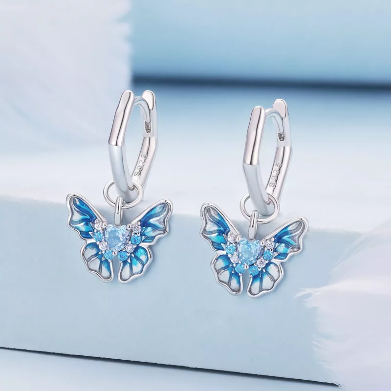 (imagen para) Aretes de aro estilo Pandora con mariposas - BSE845 - Ver 2