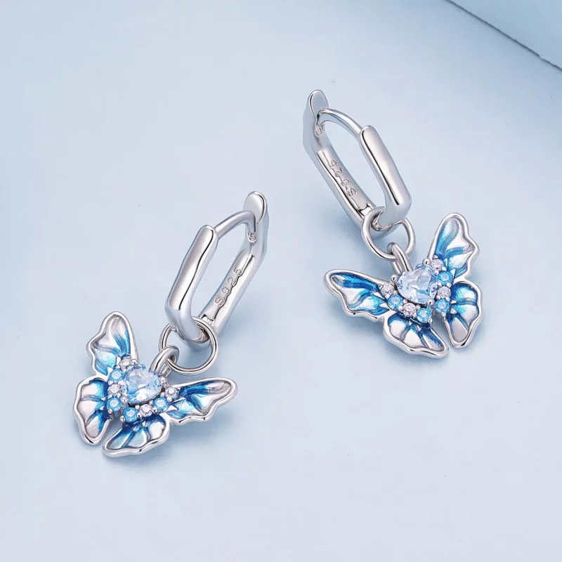 (imagen para) Aretes de aro estilo Pandora con mariposas - BSE845 - Ver 3