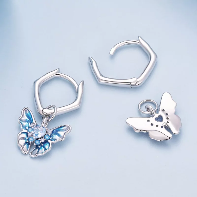 (imagen para) Aretes de aro estilo Pandora con mariposas - BSE845 - Ver 4