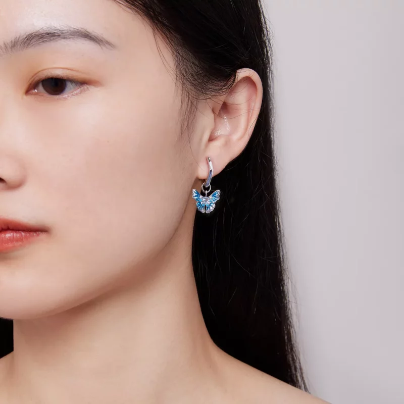 (imagen para) Aretes de aro estilo Pandora con mariposas - BSE845 - Ver 5