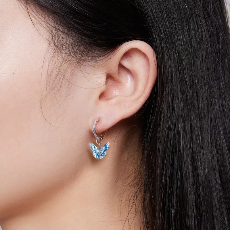 (imagen para) Aretes de aro estilo Pandora con mariposas - BSE845 - Ver 7