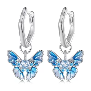 (imagen para) Aretes de aro estilo Pandora con mariposas - BSE845