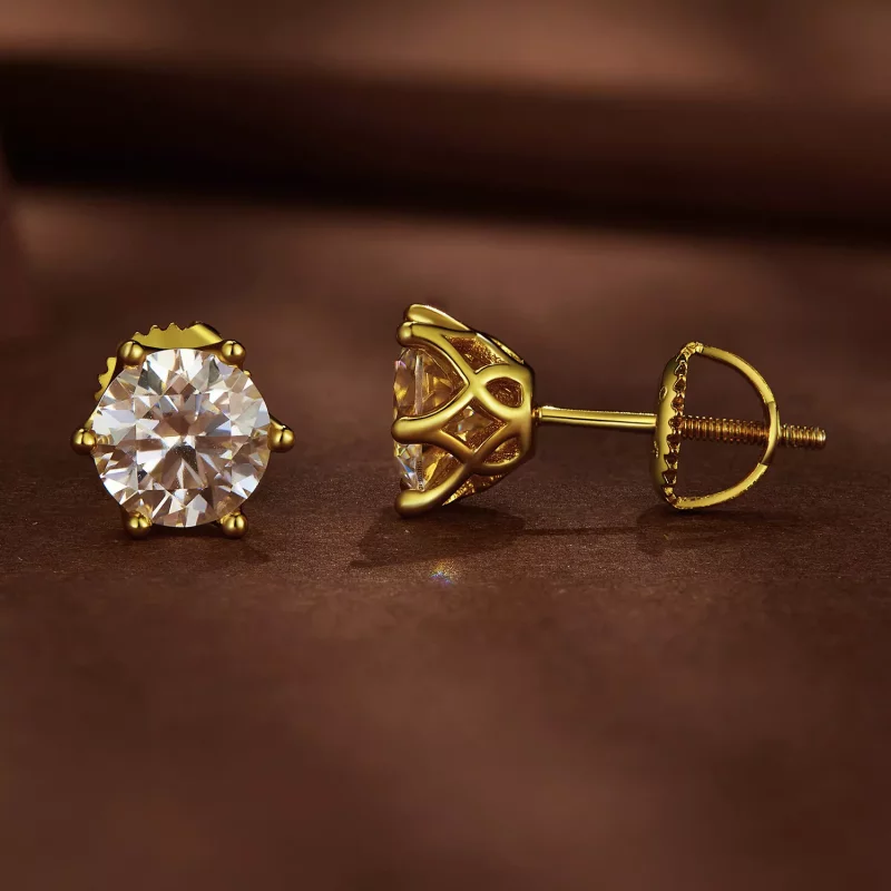 (imagen para) Aretes de moissanita de seis garras y un quilate chapados en oro estilo Pandora - Ver 2