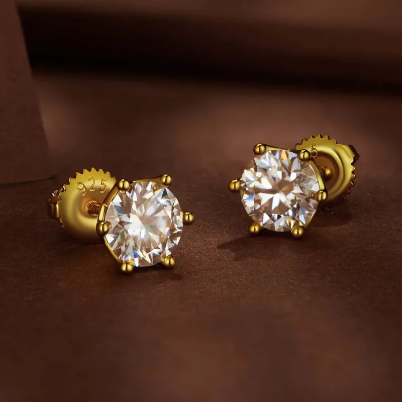 (imagen para) Aretes de moissanita de seis garras y un quilate chapados en oro estilo Pandora - Ver 3