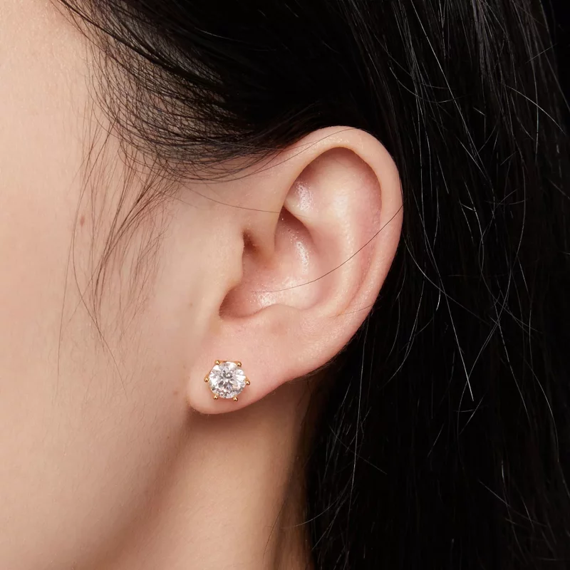 (imagen para) Aretes de moissanita de seis garras y un quilate chapados en oro estilo Pandora - Ver 4