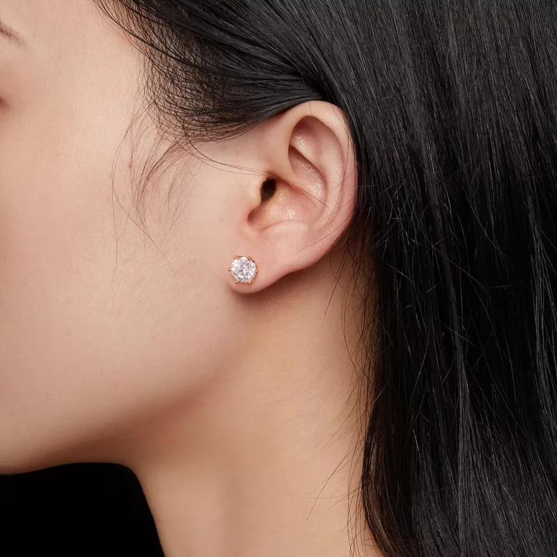 (imagen para) Aretes de moissanita de seis garras y un quilate chapados en oro estilo Pandora - Ver 5
