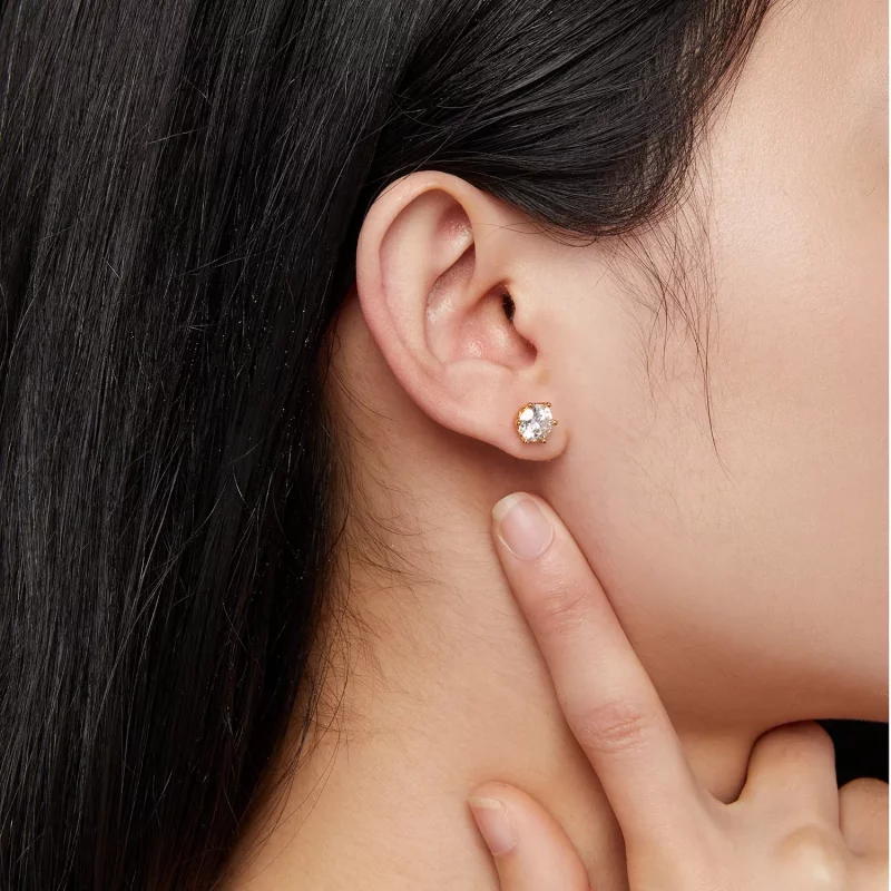 (imagen para) Aretes de moissanita de seis garras y un quilate chapados en oro estilo Pandora - Ver 6