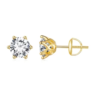 Aretes de moissanita de seis garras y un quilate chapados en oro estilo Pandora - MSE004-BL (imagen para) Aretes de moissanita de seis garras y un quilate chapados en oro estilo Pandora - MSE004-BL