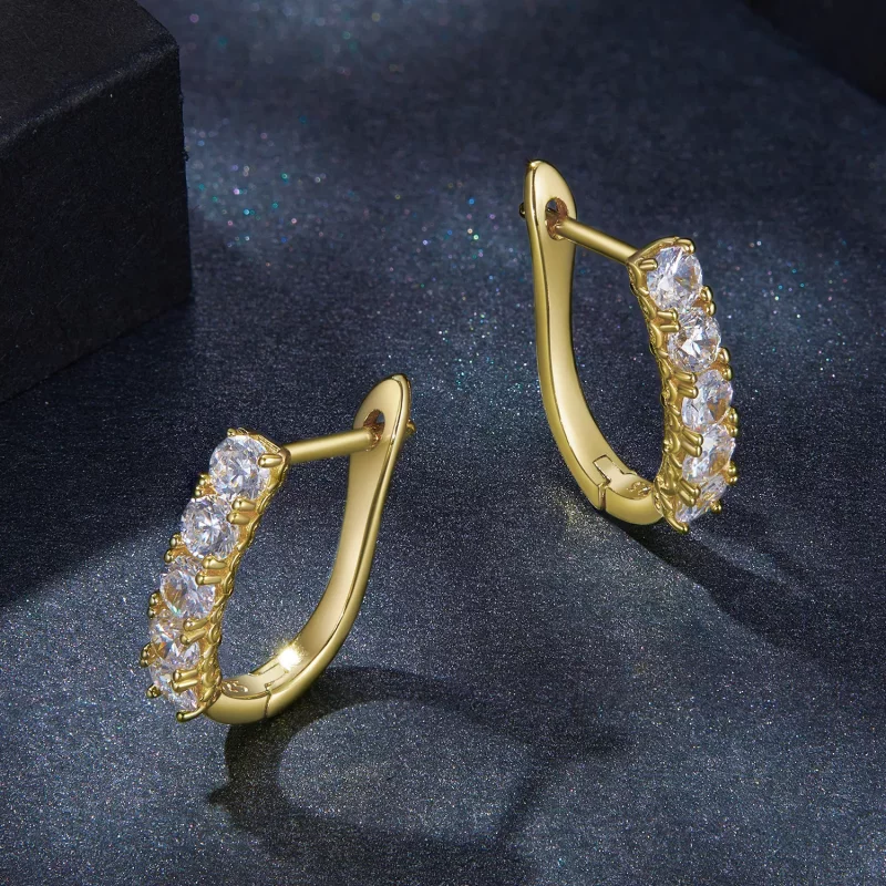 (imagen para) Aretes en forma de U con patrón de Moissanite de estilo Pandora - MSE011-B - Ver 3