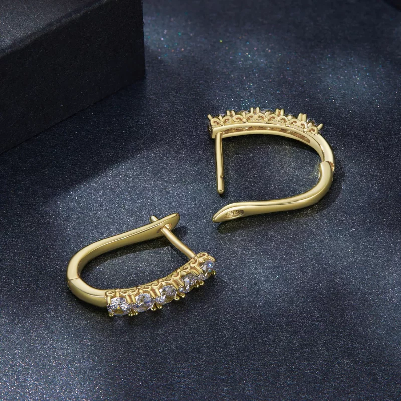 (imagen para) Aretes en forma de U con patrón de Moissanite de estilo Pandora - MSE011-B - Ver 4